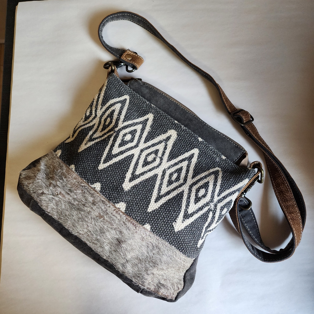 Myra Azure Printed Aztec Cowhide Purse